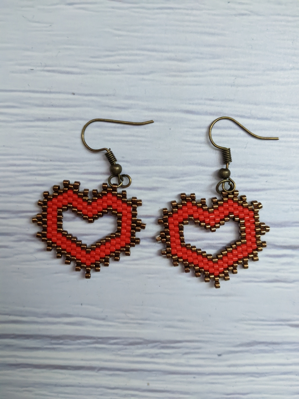 Handcrafted Red Heart Beaded Drop Earrings